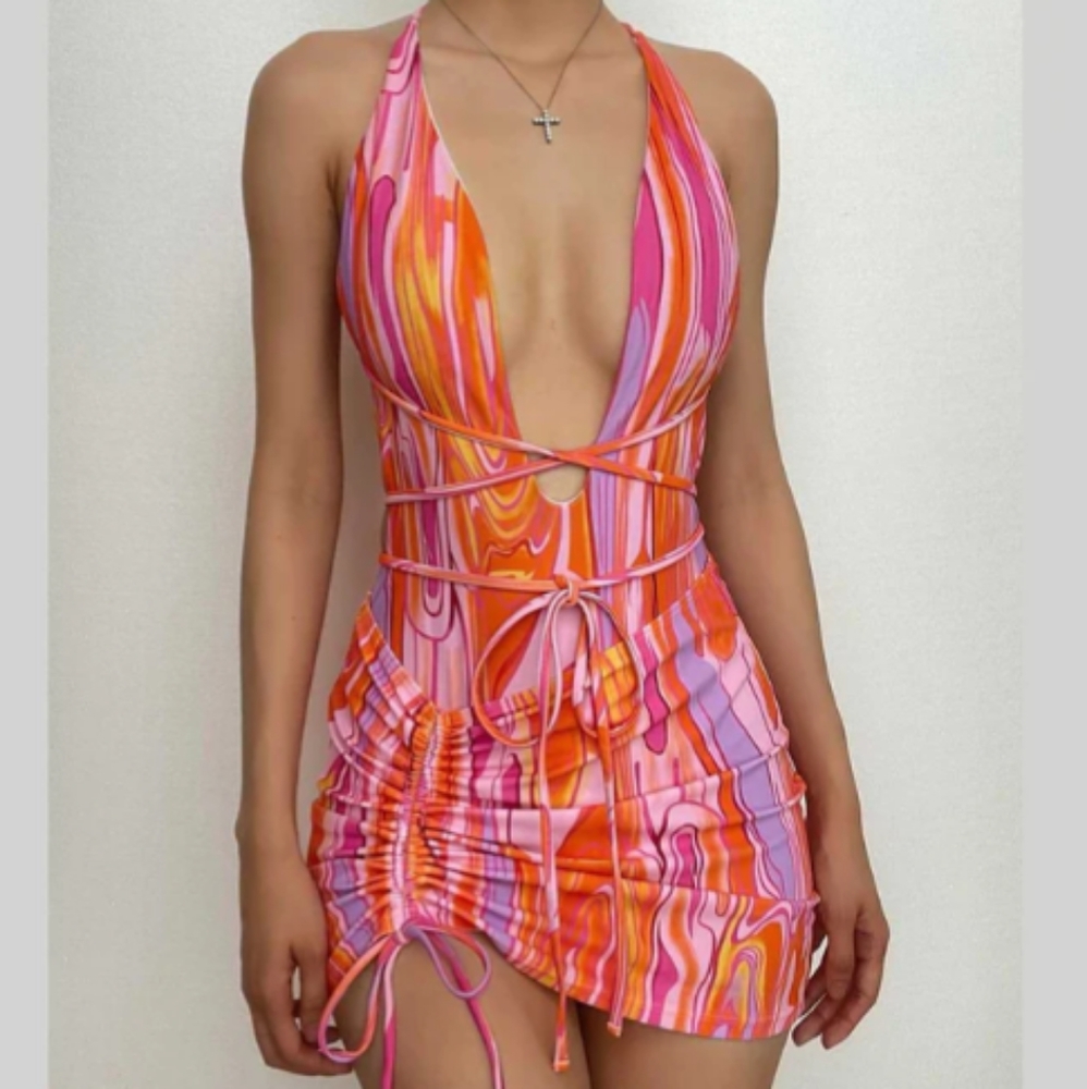 SHEIN Swim Plunging One Piece Swimsuit & Matching Beach Skirt NWOT - Picture 1 of 10
